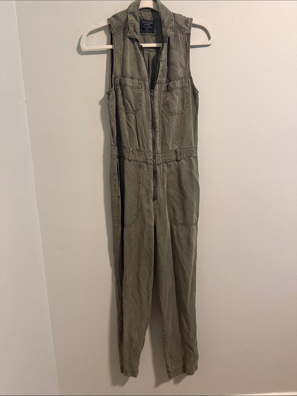 Abercrombie & Fitch Olive Utility Zip-Front Sleeveless Jumpsuit